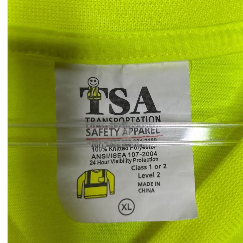 Mens TSA Safety Apparel‎ High Visibility Yellow Long Sleeve T Shirt XL ANSI Cert